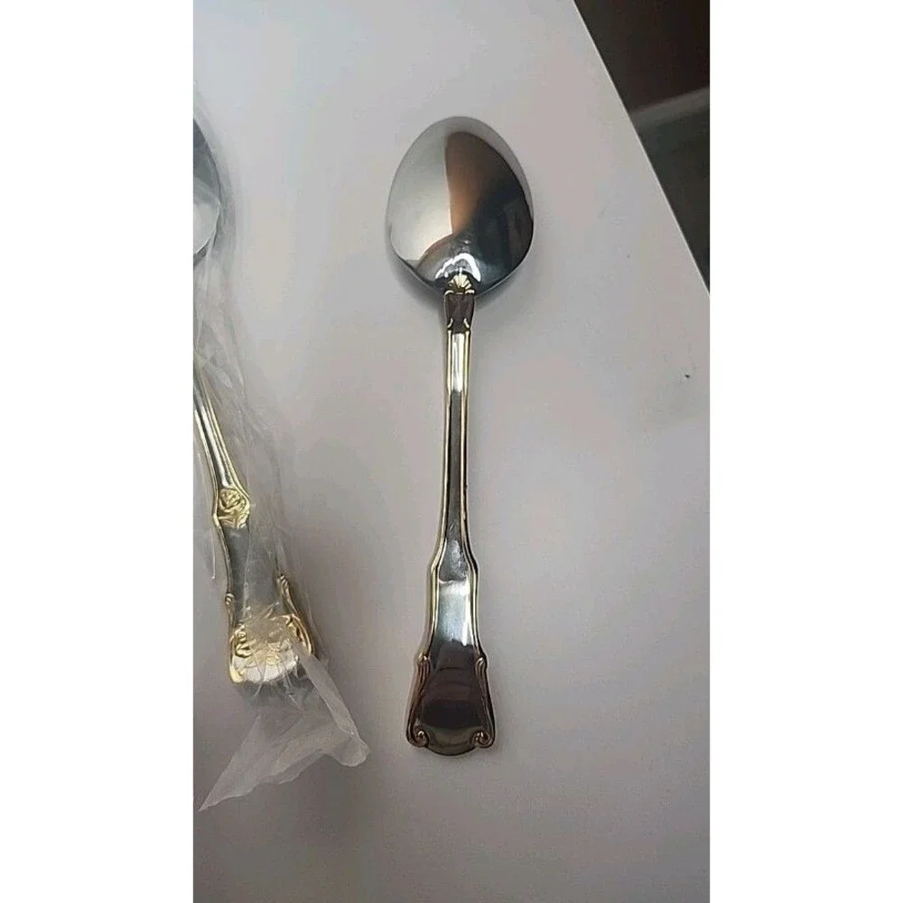 Royal Albert Old Country Roses Set Of 8 Tablespoons ~ Gold Accent Flatware NEW